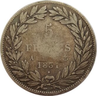 FRANCE 5 FRANCS LOUIS-PHILIPPE I 1831 A (Paris) Tranche en creux B+