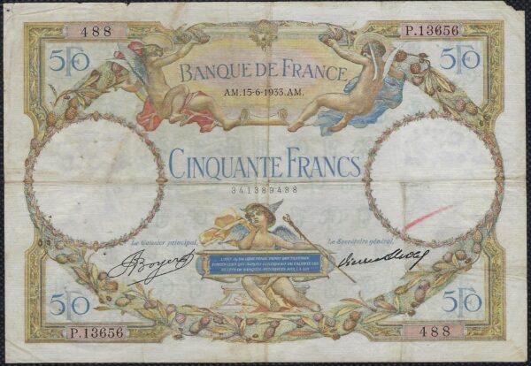 FRANCE 50 FRANCS L.O. MERSON 15-6-1933 P.13665 TB