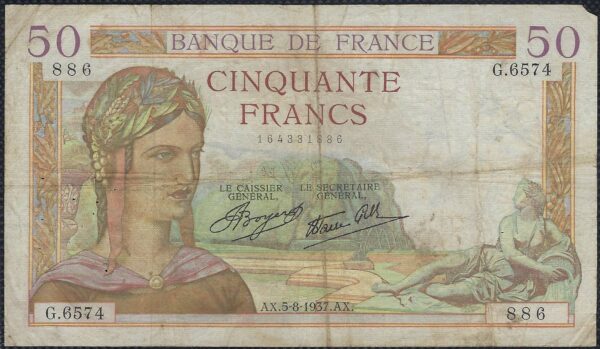 FRANCE 50 FRANCS CERES 5-8-1937 G.6574 TB