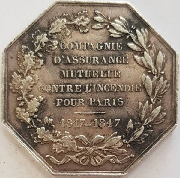 JETON D'ASSURANCE - COMPAGNIE D'ASSURANCE MUTUELLE CONTRE L'INCENDIE POUR PARIS 1817-1847 ARGENT TTB N1