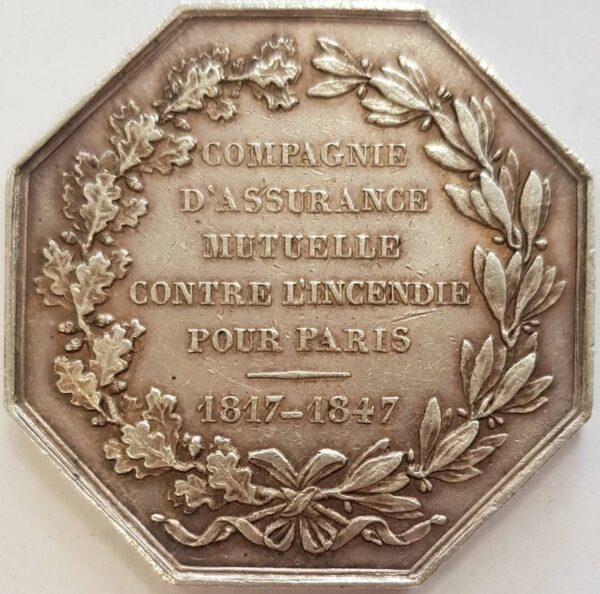JETON D'ASSURANCE - COMPAGNIE D'ASSURANCE MUTUELLE CONTRE L'INCENDIE POUR PARIS 1817-1847 ARGENT TTB N3