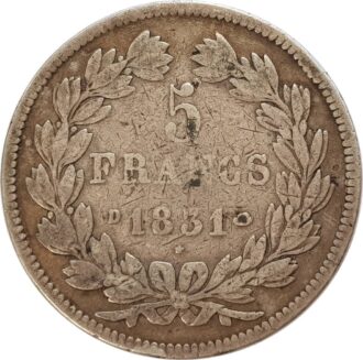 FRANCE 5 FRANCS 1831 D (Lyon) LOUIS PHILIPPE I Tranche en creux