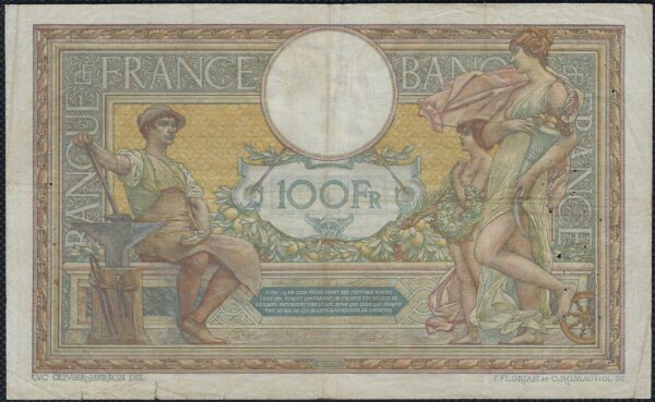 FRANCE 100 FRANCS MERSON SANS LOM 4-2-1919 U.5554 TB+