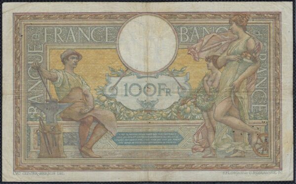 FRANCE 100 FRANCS MERSON SANS LOM 8-2-1919 O.5569 TB+