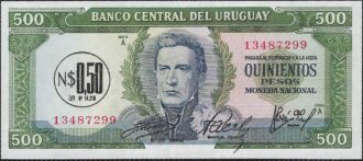 URUGUAY 0.50 sur 500 PESOS non daté (1975) SERIE A NEUF
