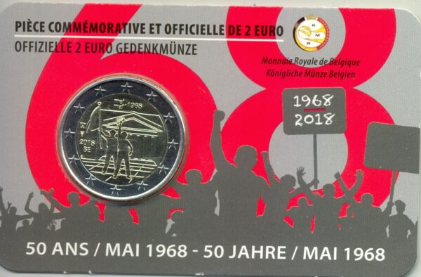BELGIQUE 2018 2 EURO COMMEMORATIVE MAI 1968 COINCARD VERSION FRANCAISE