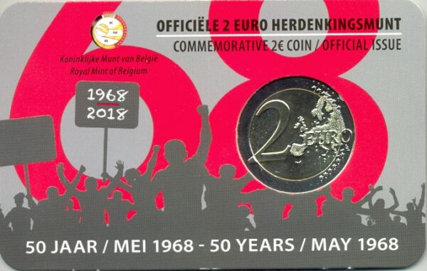 BELGIQUE 2018 2 EURO COMMEMORATIVE MAI 1968 COINCARD VERSION FRANCAISE