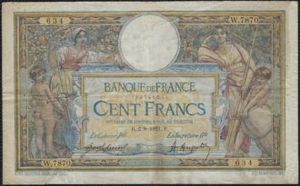 FRANCE 100 FRANCS MERSON SANS LOM 2-8-1921 W.7870 TB+