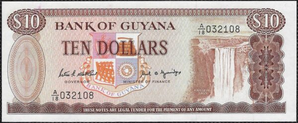 GUYANA 10 DOLLAR (1989) A18 signature 7 NEUF (W23d)