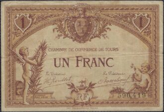 1 FRANC CHAMBRE DE COMMERCE DE TOURS 1915 TB+
