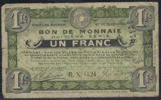 BON DE MONNAIE 1 FRANC ROUBAIX ET TOURCOING 1916 TB
