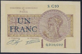 1 FRANC CHAMBRE DE COMMERCE DE PARIS 1920 C10 1er Type SPL