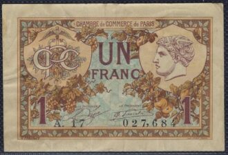 1 FRANC CHAMBRE DE COMMERCE DE PARIS 1920 A.17 2eme Type TB+