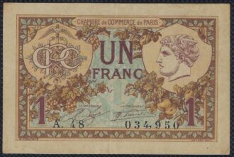1 FRANC CHAMBRE DE COMMERCE DE PARIS 1920 A.48 2eme Type TTB
