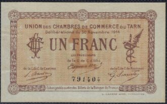 1 FRANC UNION DES CHAMBRES DE COMMERCE DU TARN 1914 SUP