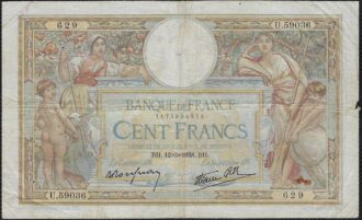 FRANCE 100 FRANCS MERSON SANS LOM 12-5-1938 U.59036 TB+