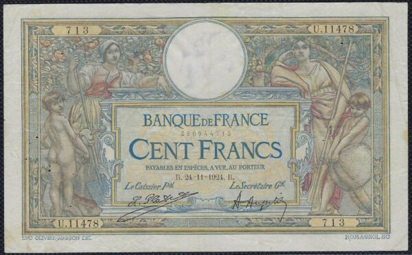 FRANCE 100 FRANCS MERSON SANS LOM 24-11-1924 U.11478 TTB