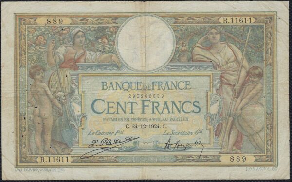 FRANCE 100 FRANCS MERSON SANS LOM 24-12-1924 R.11611 TB+