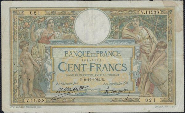 FRANCE 100 FRANCS MERSON SANS LOM 9-12-1924 V.11538 TB+