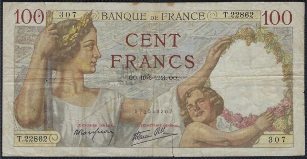 FRANCE 100 FRANCS SULLY 19-6-1941 T.22862 TB