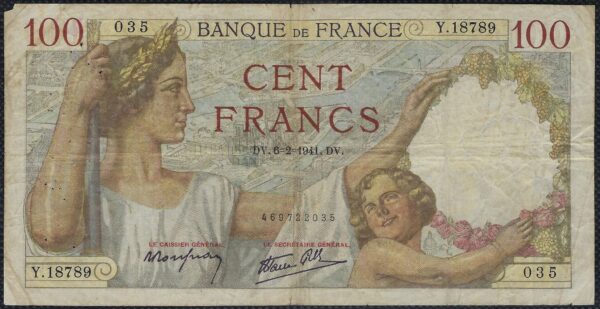 FRANCE 100 FRANCS SULLY 6-2-1941 Y.18789 TB+