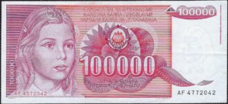 YOUGOSLAVIE 100000 DINARA 1-5-1989 SERIE AF SUP