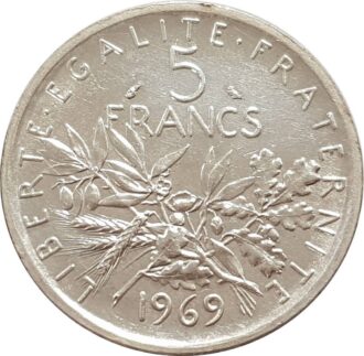 FRANCE 5 FRANCS SEMEUSE ARGENT 1969 SUP
