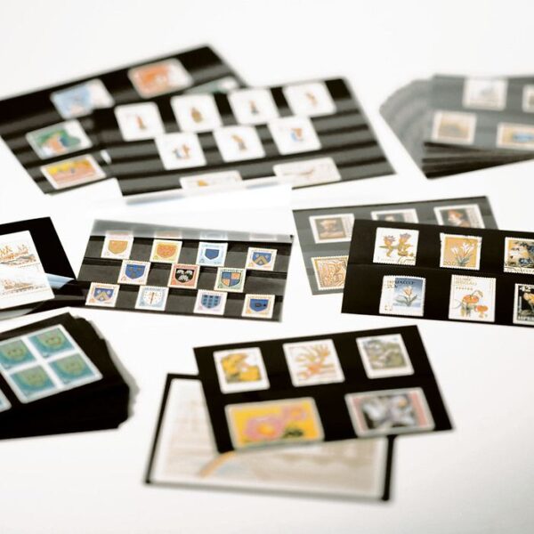 CARTES CLASSEMENTS 4 Bandes pour timbres 341467 et rabat PVC, format 158 x 113 mm Vendu par Paquet de 100