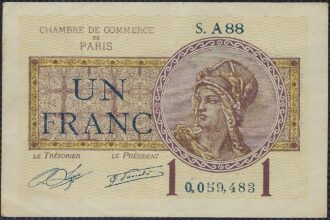 75 SEINE – 1 FRANC CHAMBRE DE COMMERCE DE PARIS 1920 A88 1er Type TTB