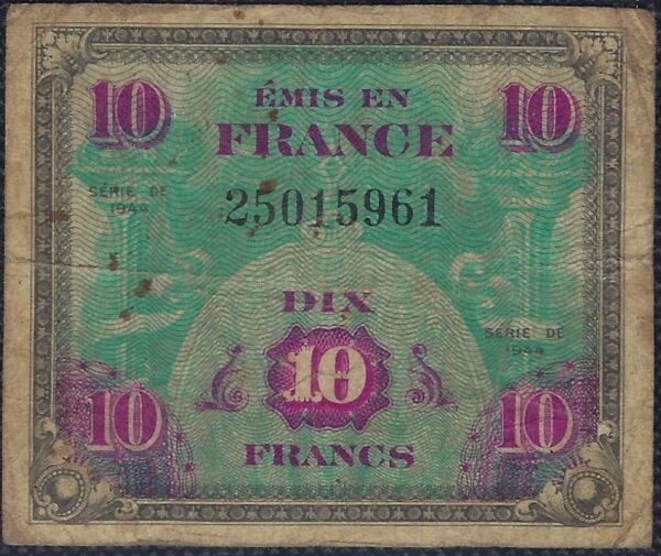 FRANCE 10 FRANCS DRAPEAU TYPE 1944 SANS SERIE TB 961