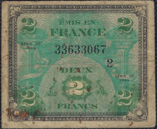 FRANCE 2 FRANCS DRAPEAU TYPE 1944 SERIE 2 TB