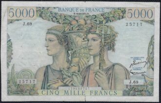 FRANCE 5000 FRANCS TERRE ET MER 16-8-1951 J.69 TB+