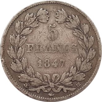 FRANCE 5 FRANCS LOUIS-PHILIPPE I 1847 BB (Strasbourg) TB+ G678a