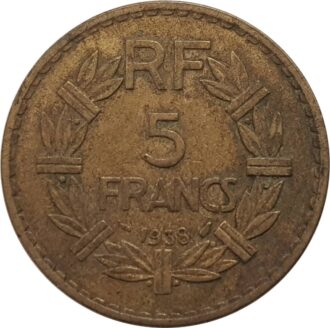 FRANCE 5 FRANCS LAVRILLIER Bronze-Alu 1938 TB+